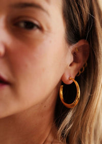 Cay Hoops — Gold hoops on model, detail — MYFASHIONFRUIT