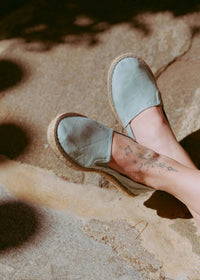 Old Merle Espadrilles — light blue suede on model detail — MYFASHIONFRUIT