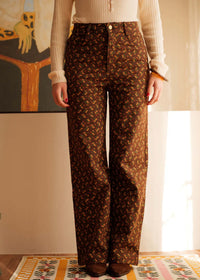 Cassia Jeans — Brown floral, wide leg on model — MYFASHIONFRUIT