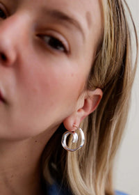 Cyrene Earrings — Silver hoops on model, detail — MYFASHIONFRUIT