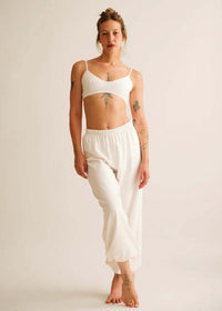 Goa Pants — white linen pants on model — MYFASHIONFRUIT