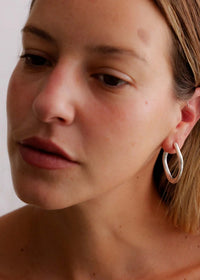 Reine Hoops — Silver hoops on model — MYFASHIONFRUIT