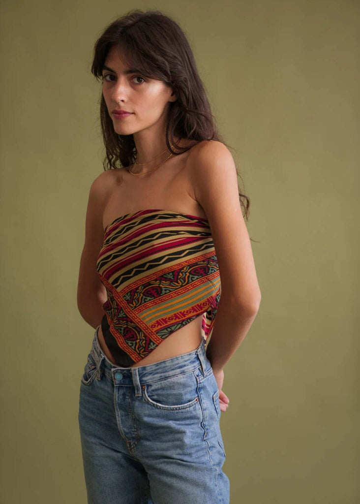 Silk & Colorful Scarf - 85x85 — on model, as top — MYFASHIONFRUIT