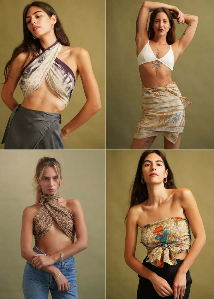 Bijal Silk Scarf - Light Earthies — Scarves styled as tops on models — MYFASHIONFRUIT