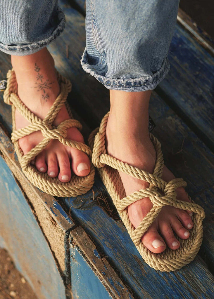 Mountain Momma Camel Sandals — Rope sandals on model — MYFASHIONFRUIT
