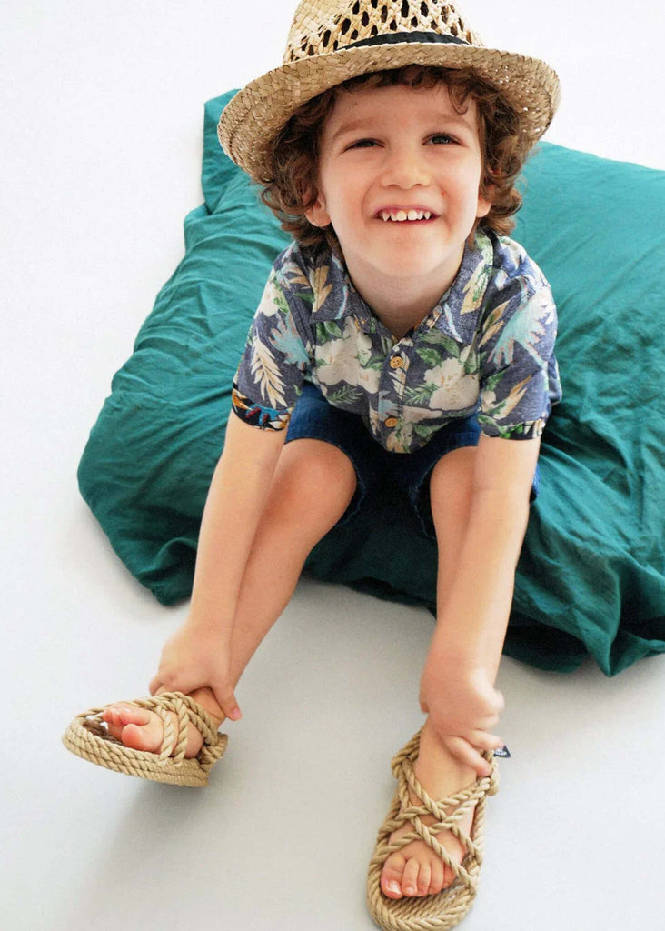 JC Kids Camel Sandals — Rope sandals on model — MYFASHIONFRUIT