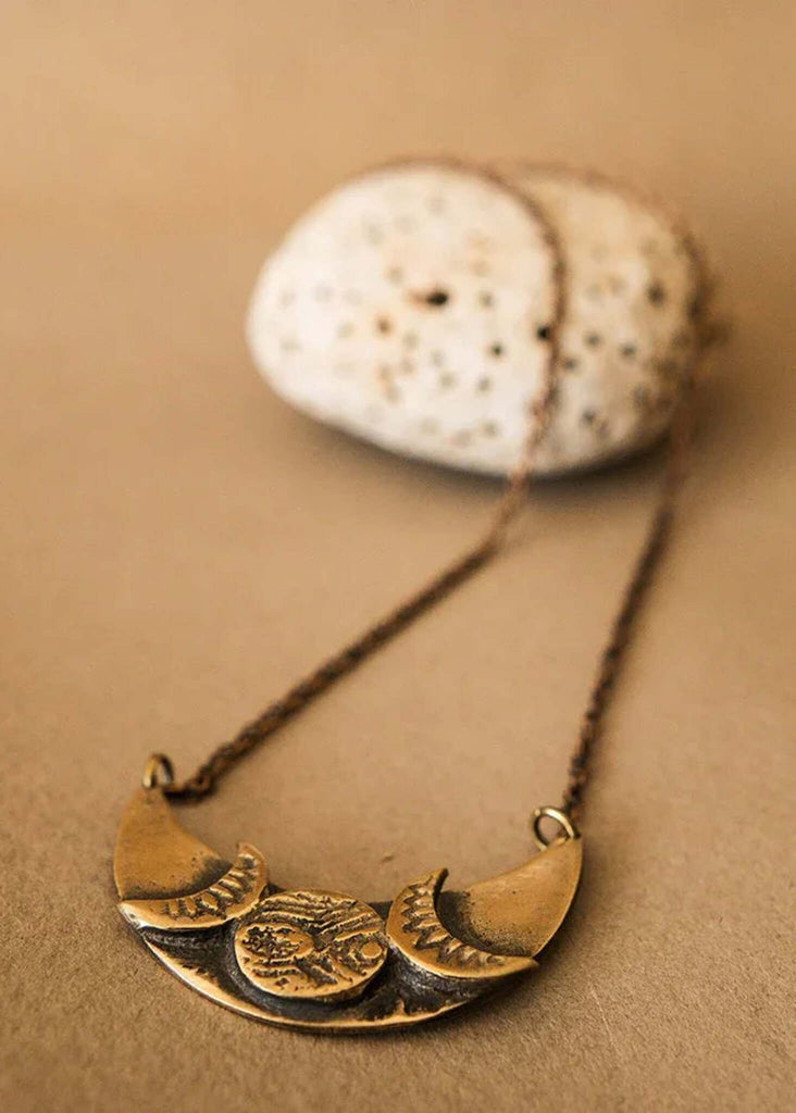 Eclipse Necklace — Bronze crescent moon pendant, detail — MYFASHIONFRUIT