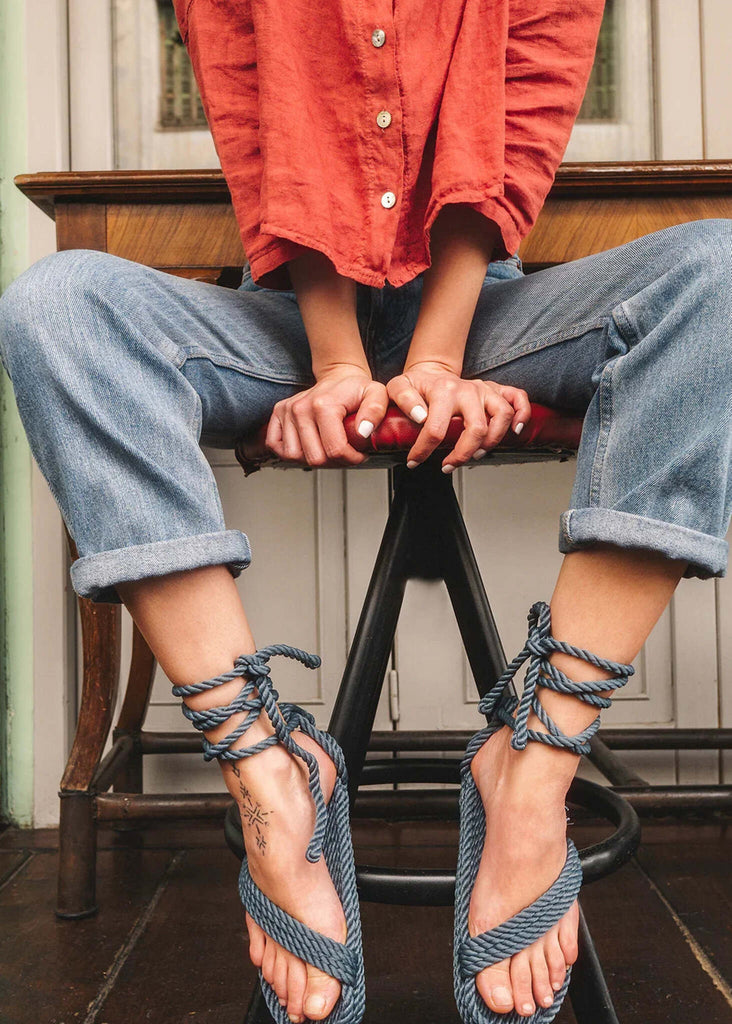 Bondi Denim Sandals — Blue rope sandals on model — MYFASHIONFRUIT