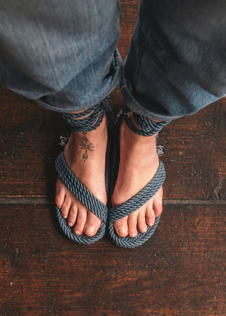 Bondi Denim Sandals — blue rope sandals on model, detail — MYFASHIONFRUIT