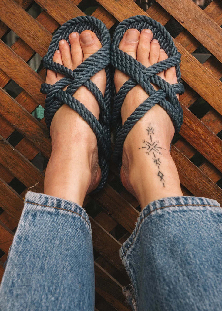 Slip On Denim Sandals — Blue rope sandals on feet — MYFASHIONFRUIT