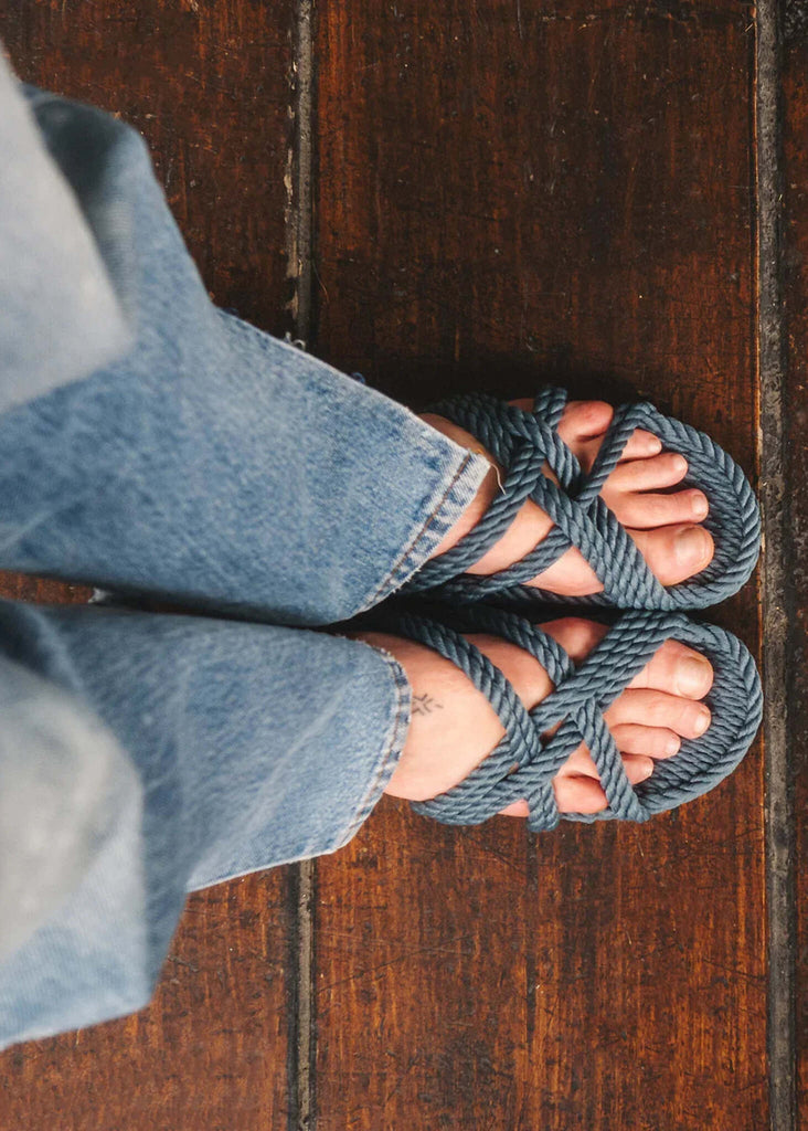Slip On Denim Sandals — Blue rope sandals on model — MYFASHIONFRUIT