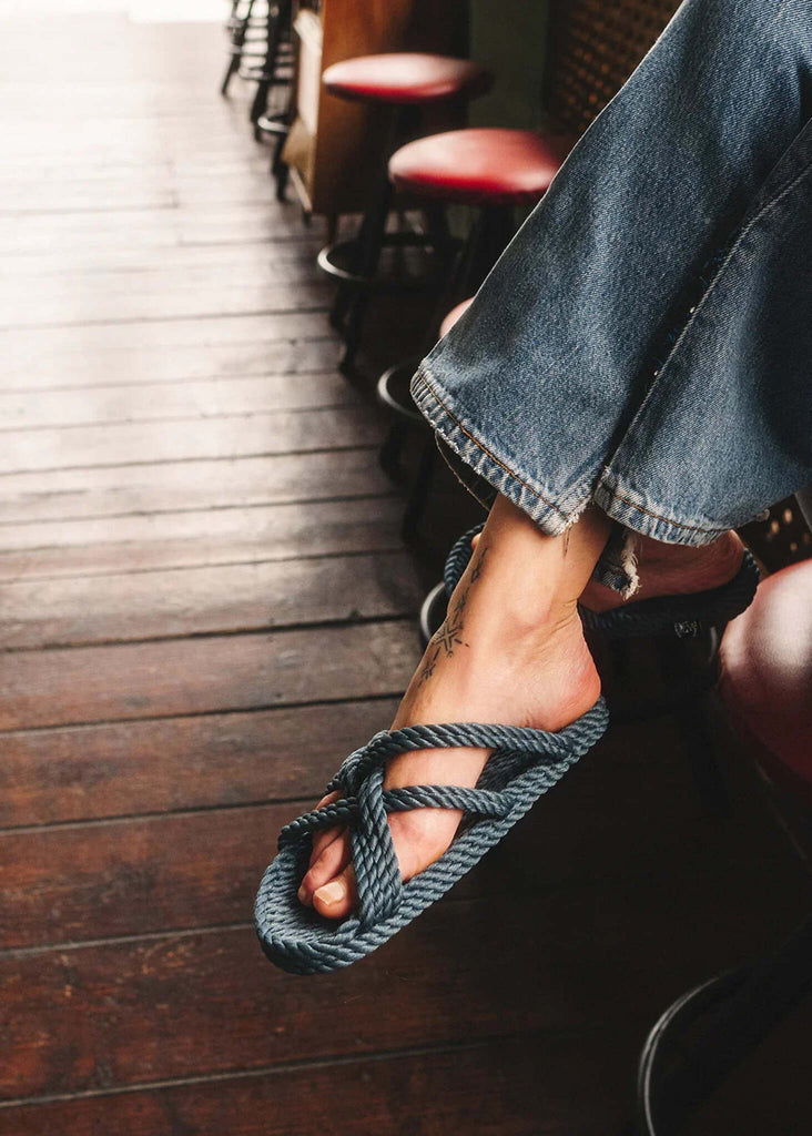 Slip On Denim Sandals — Blue rope sandals on model — MYFASHIONFRUIT
