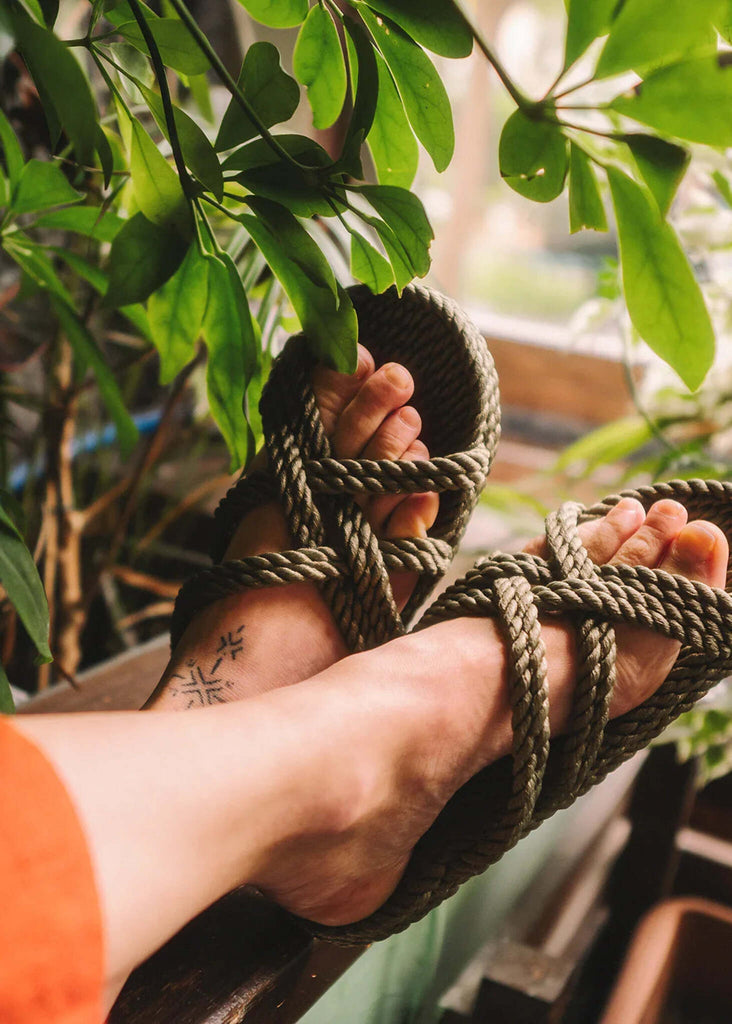 Slip On Sage Green Sandals — Sage rope sandals on feet — MYFASHIONFRUIT