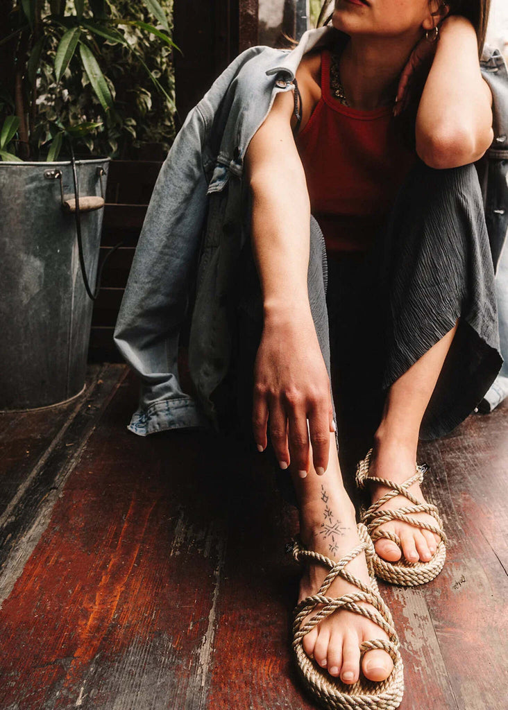 Toe Joe Camel Disco Sandals — On model, rope detail — MYFASHIONFRUIT