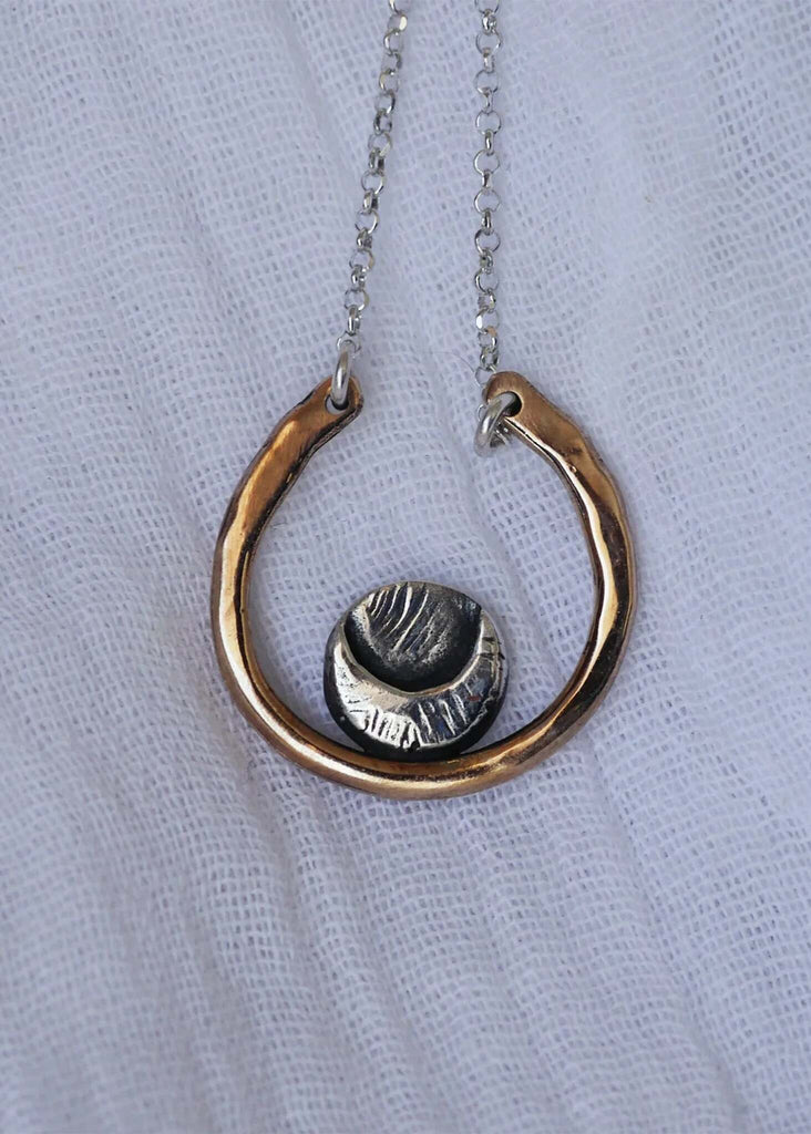 Crescent Moon In Hoop Pendant — detail of pendant necklace — MYFASHIONFRUIT