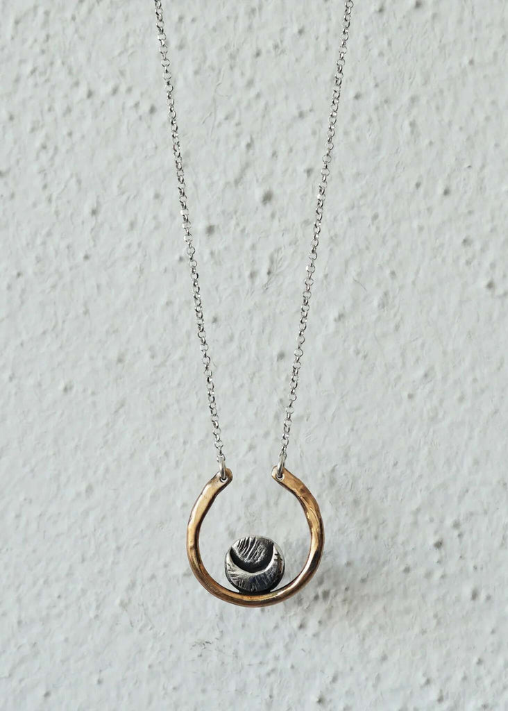 Crescent Moon In Hoop Pendant — Silver & gold necklace detail — MYFASHIONFRUIT