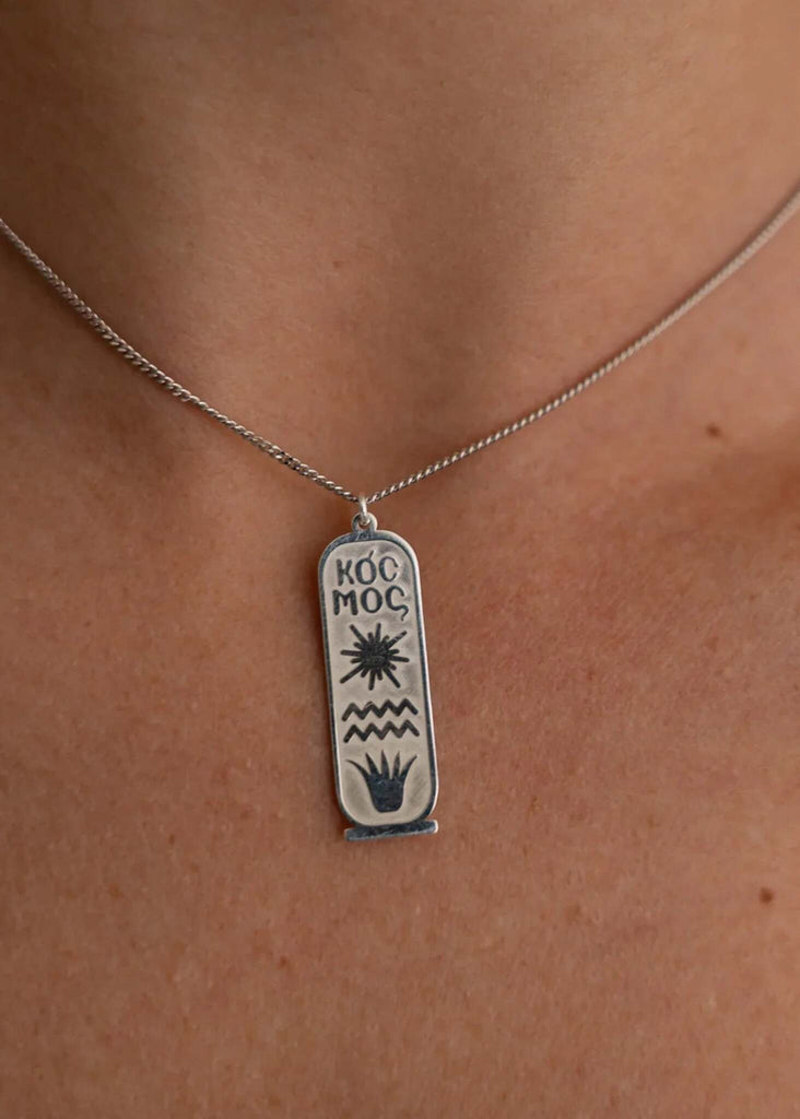 KOCMOS Talisman — Silver necklace with pendant on model — MYFASHIONFRUIT