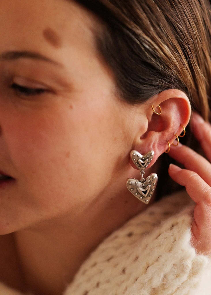 Amora Earrings — Heart earrings on model, detail — MYFASHIONFRUIT