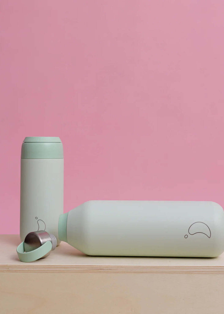 Chilly's Lichen Cup — pale green bottles on pink — MYFASHIONFRUIT