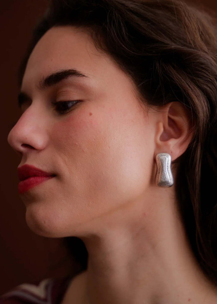 Minerva Earrings — Silver earrings on model — MYFASHIONFRUIT