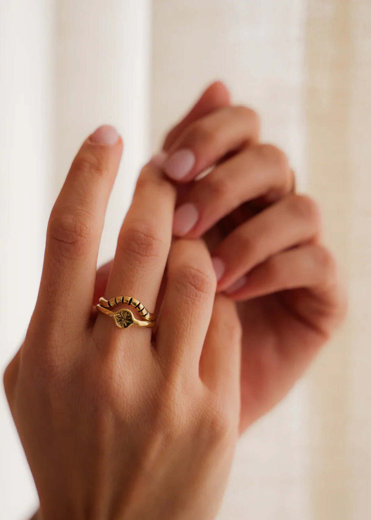 Solar Ring — Gold rings on finger detail — MYFASHIONFRUIT
