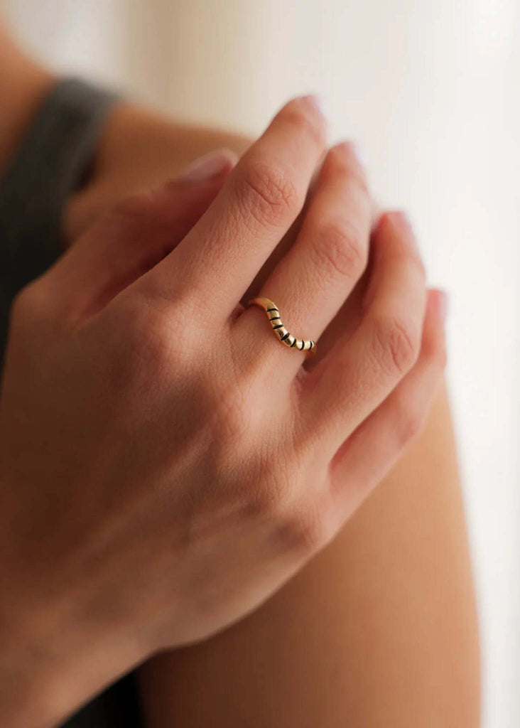 Solar Ring — gold ring on model, detail — MYFASHIONFRUIT