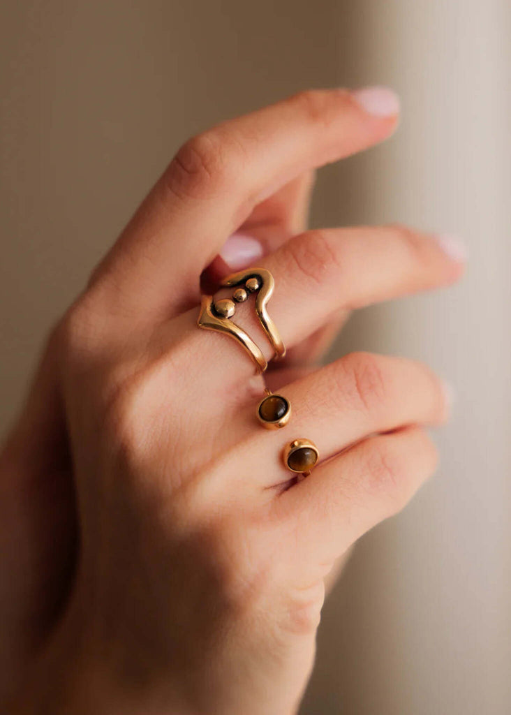 Canis Minor Ring — Gold ring with Tiger Eye stone, on model — MYFASHIONFRUIT