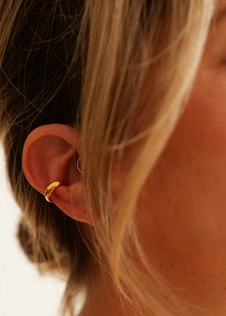 Fortune Ear Cuffs — Gold cuff on ear, detail — MYFASHIONFRUIT
