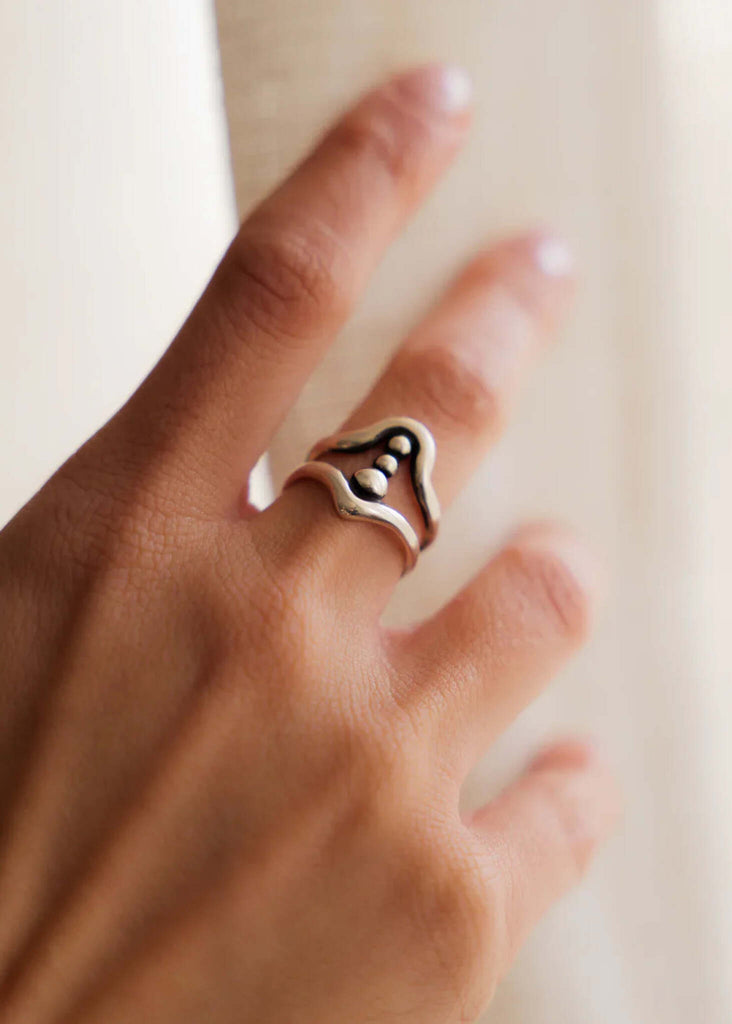 Apollo Ring - Silver925 — silver ring with three balls on model — MYFASHIONFRUIT