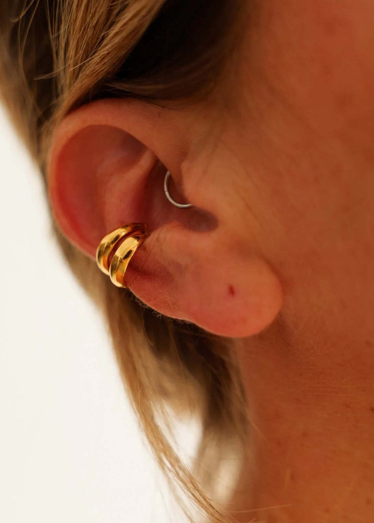 Fortune Ear Cuffs — Gold ear cuff detail on model — MYFASHIONFRUIT