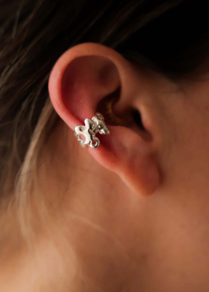 Tara Minimal Ear Cuff - Silver925 — detail of silver ear cuff on model — MYFASHIONFRUIT