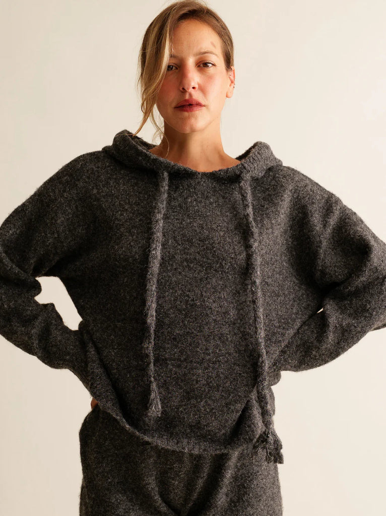 Myrtille Sweater — Gray knit hoodie on model — MYFASHIONFRUIT