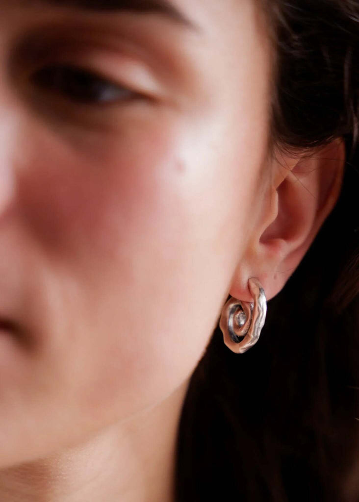 Aina Hoops — Silver hoops on model — MYFASHIONFRUIT