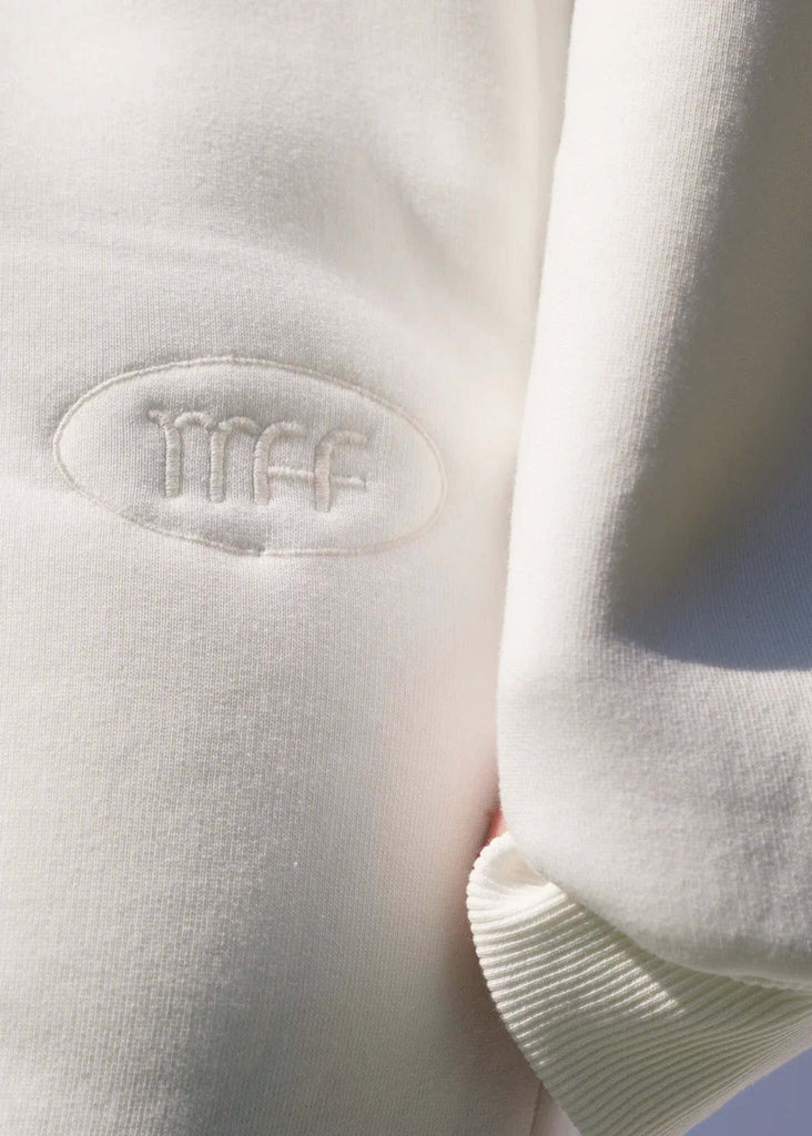 Mff Unisex Sweatpants — Detail, white cotton with logo — MYFASHIONFRUIT