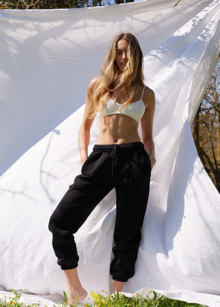 Mff Unisex Sweatpants — Black sweatpants on model — MYFASHIONFRUIT