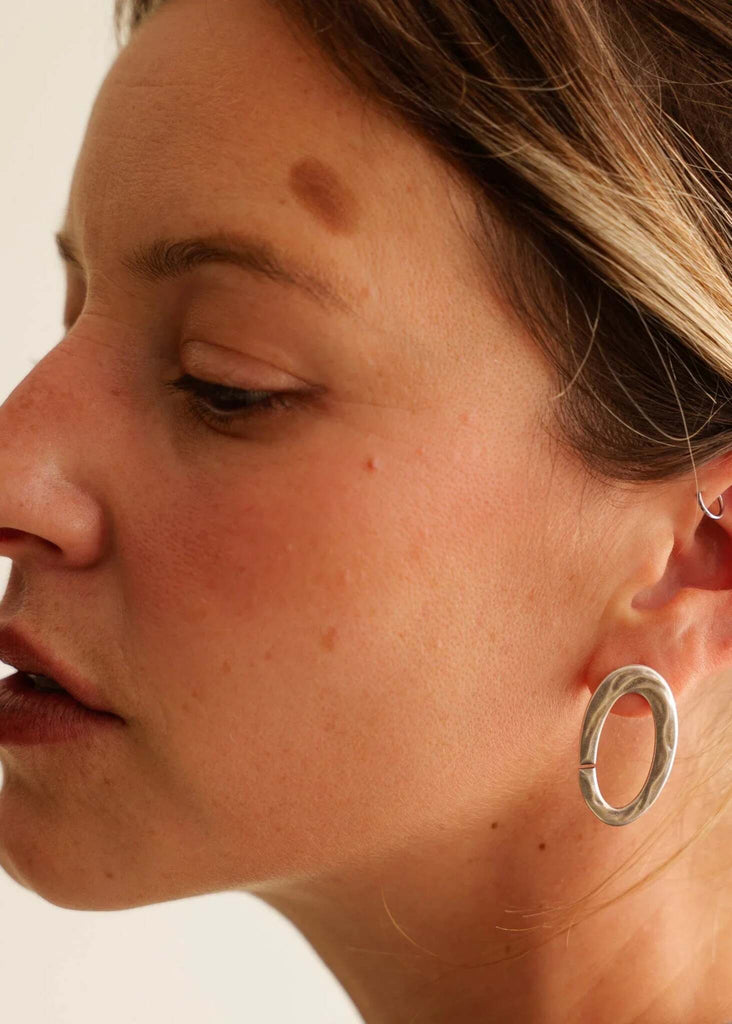 Kiah Earrings — Silver hoops on model, detail — MYFASHIONFRUIT