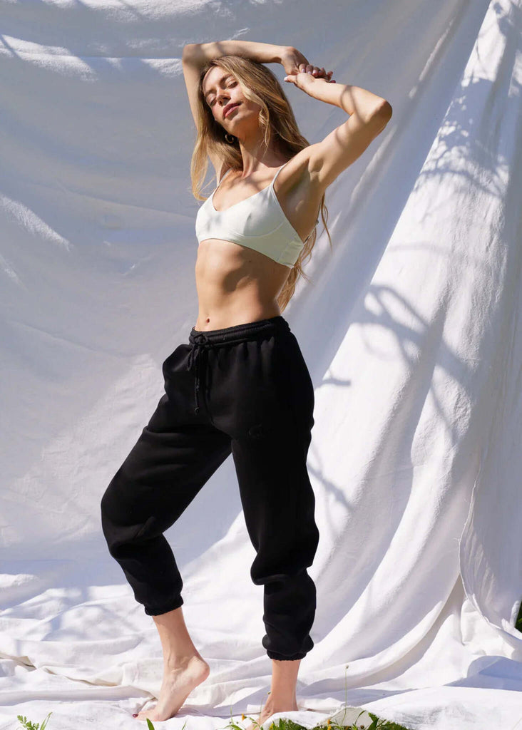 Mff Unisex Sweatpants — Black sweatpants on model — MYFASHIONFRUIT