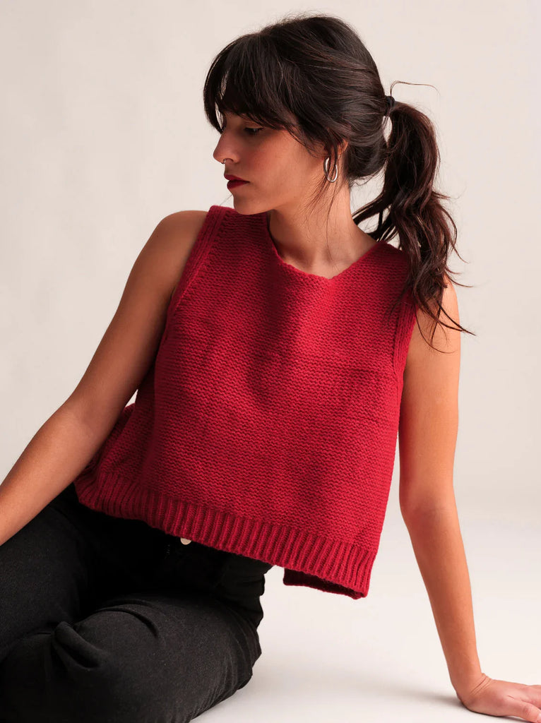Rory Top — Red knit top on model — MYFASHIONFRUIT