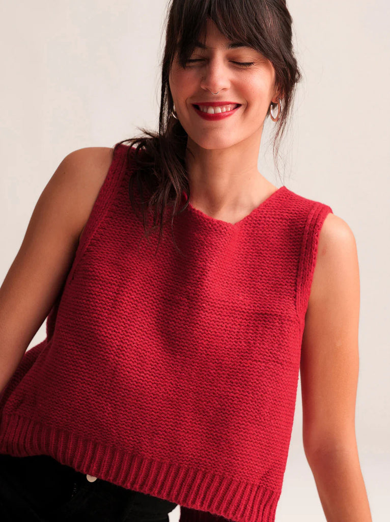 Rory Top — Red knit sleeveless top on model — MYFASHIONFRUIT