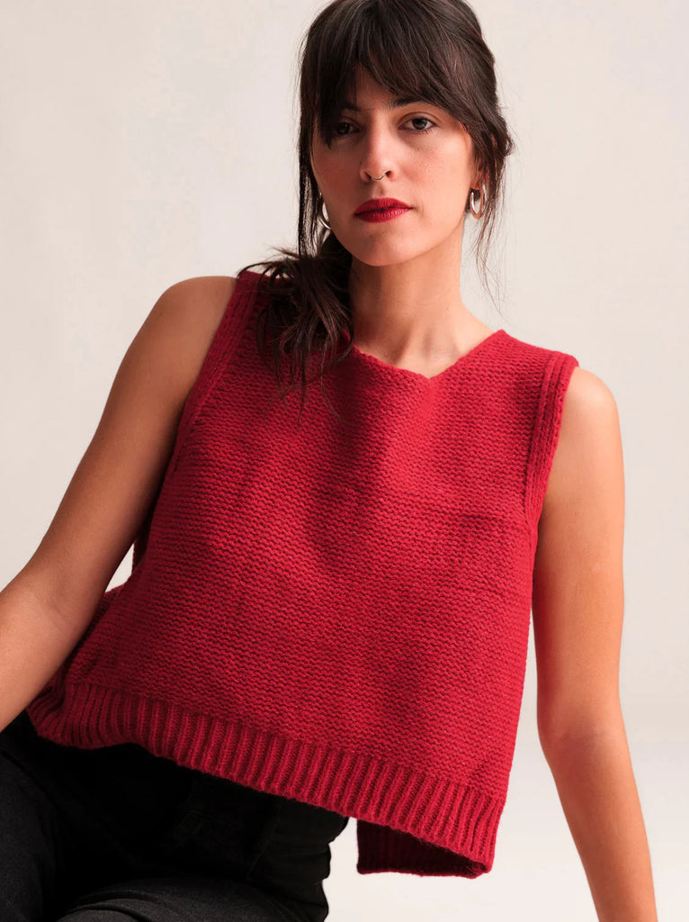 Rory Top — Red knit top on model — MYFASHIONFRUIT