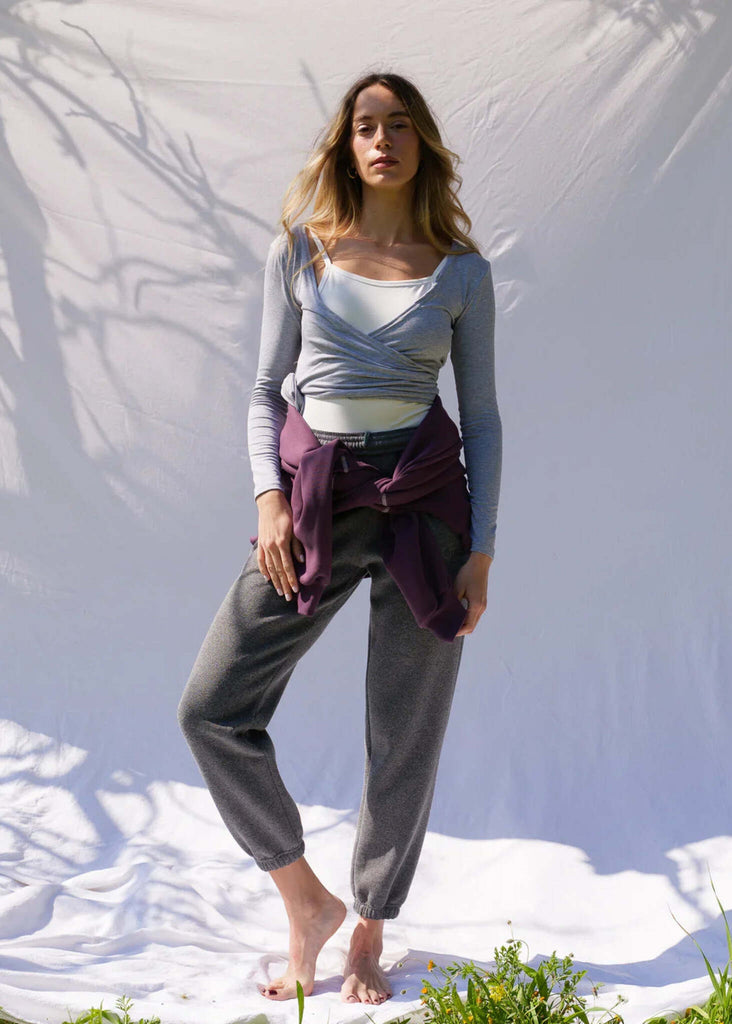 Mff Unisex Sweatpants — Grey sweatpants on model — MYFASHIONFRUIT