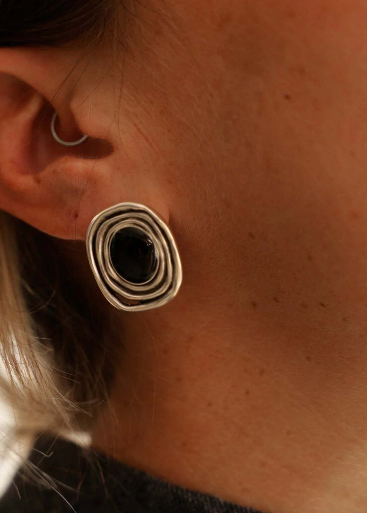 Milcah Earrings — Detail, black stone, silver — MYFASHIONFRUIT