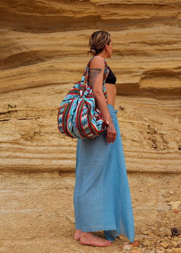 Kezia Bag — Colorful patterned fabric bag on model — MYFASHIONFRUIT