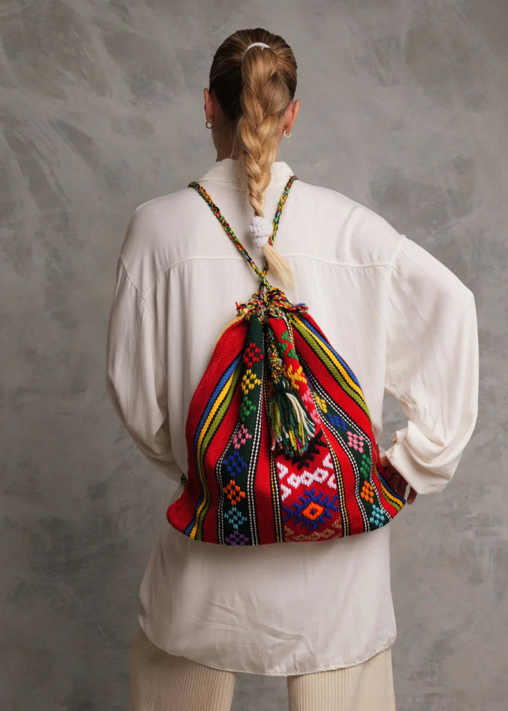 Roxane Handloom Bag — bag with stripes on model — MYFASHIONFRUIT