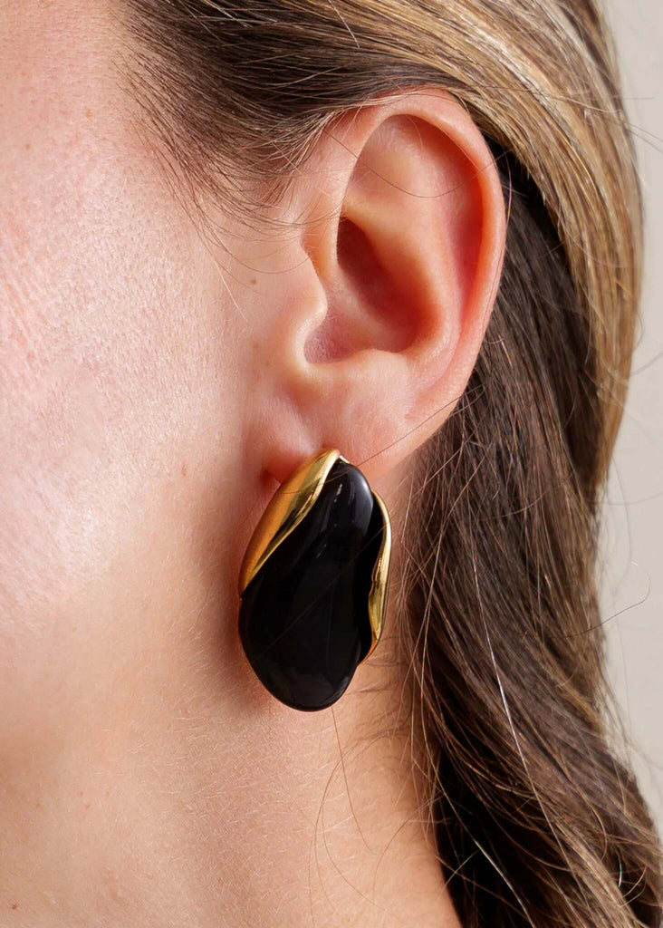 Andree Earrings — black & gold on model detail — MYFASHIONFRUIT