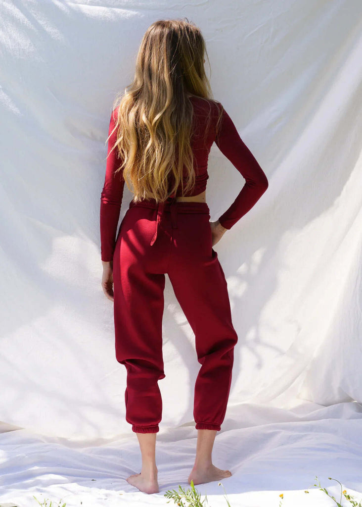 Mff Unisex Sweatpants — Red joggers on model, back view — MYFASHIONFRUIT