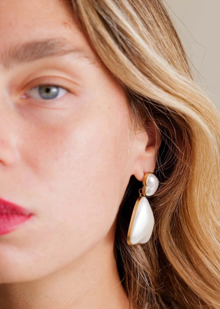 Marceline Earrings — on model, gold & pearl detail — MYFASHIONFRUIT