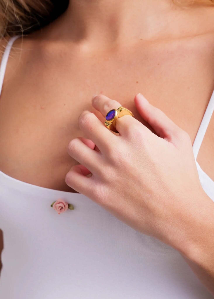 Hermione Ring — ring with purple stone on model — MYFASHIONFRUIT
