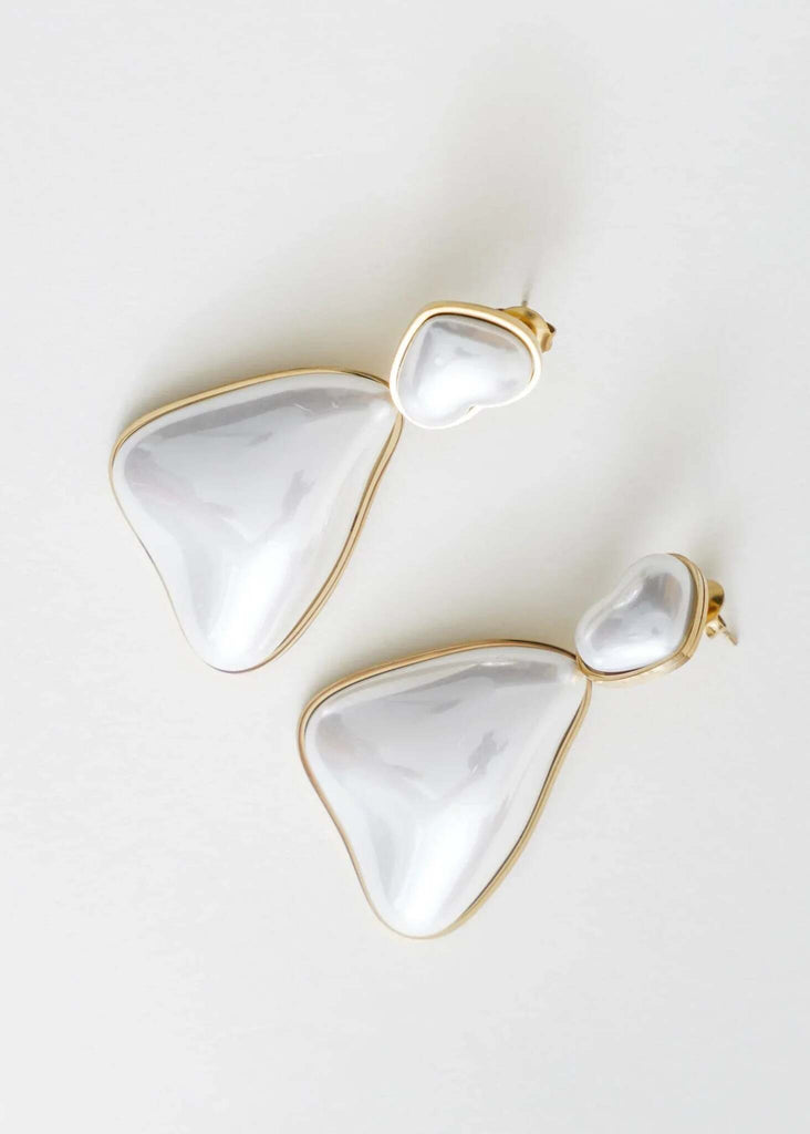 Marceline Earrings — White faux pearl earrings, gold trim — MYFASHIONFRUIT