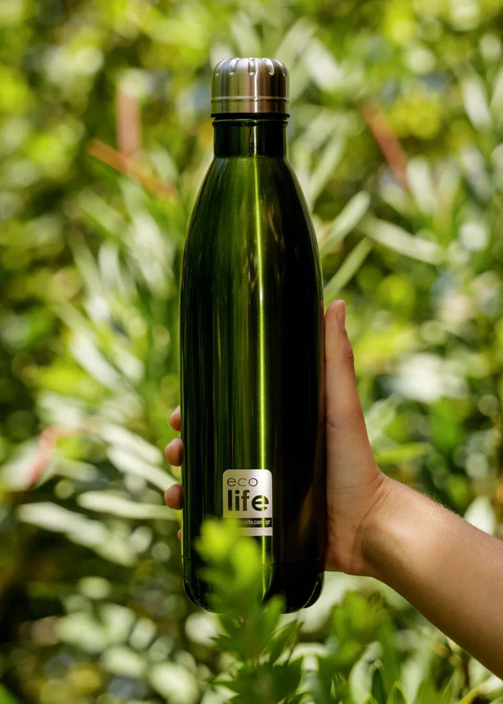 Ecolife Green Thermos — Green bottle in hand, steel cap — MYFASHIONFRUIT